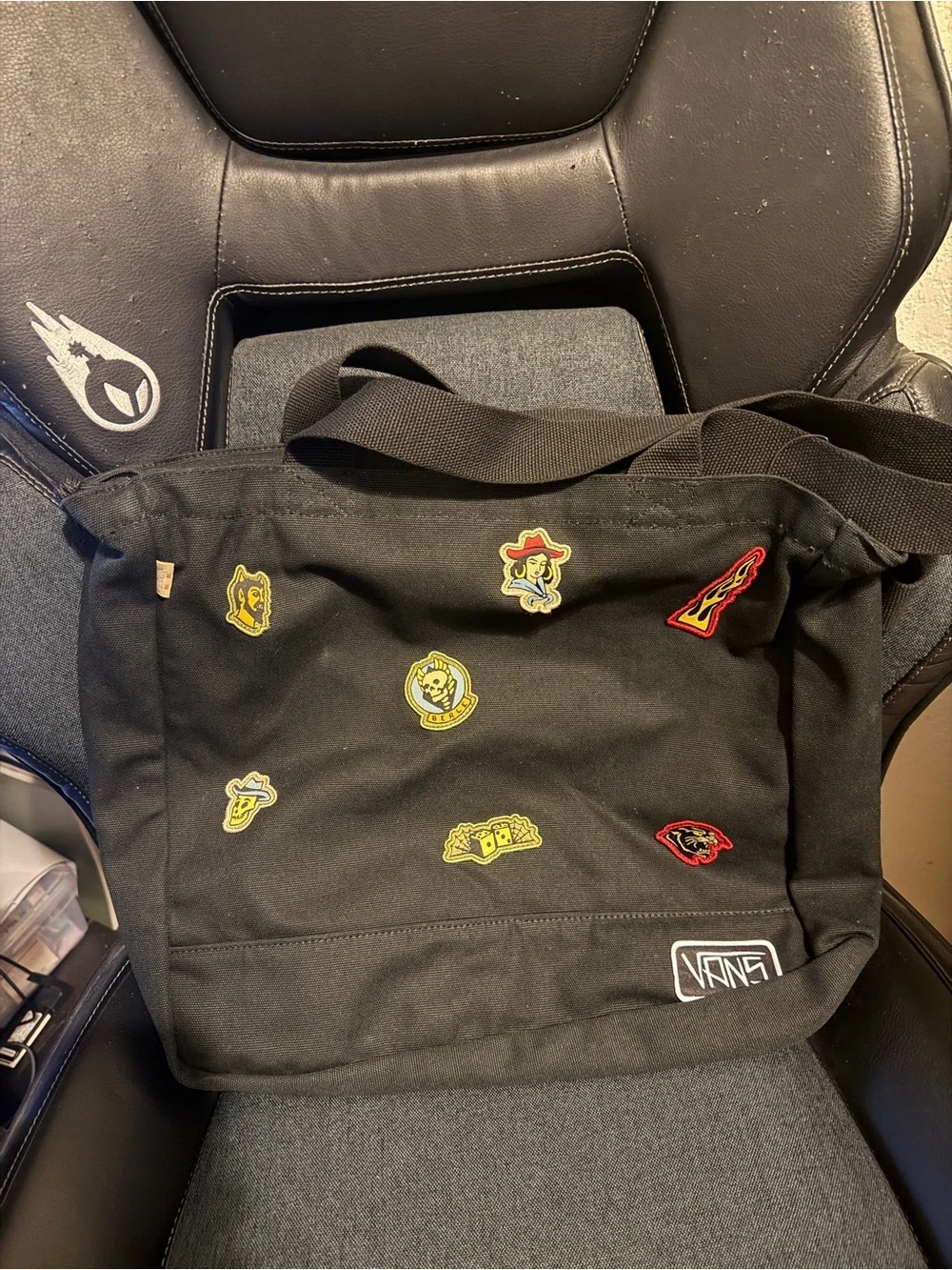 Vans Black Canvas Messenger Tote with Patch Badges Elija Berle